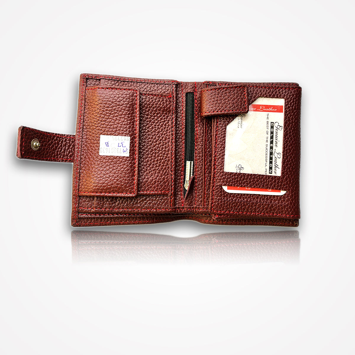 Premium Genuine Leather Wallet – Regular Size with 2 Cash Compartments, 3 Transparent Card Slots, Zipper Pocket & More