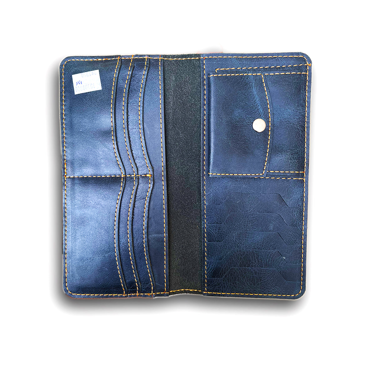 Blue Crazy Horse Soft Leather Long Wallet – 11 Card Slots, 2 Cash Compartments & Secret Pocket