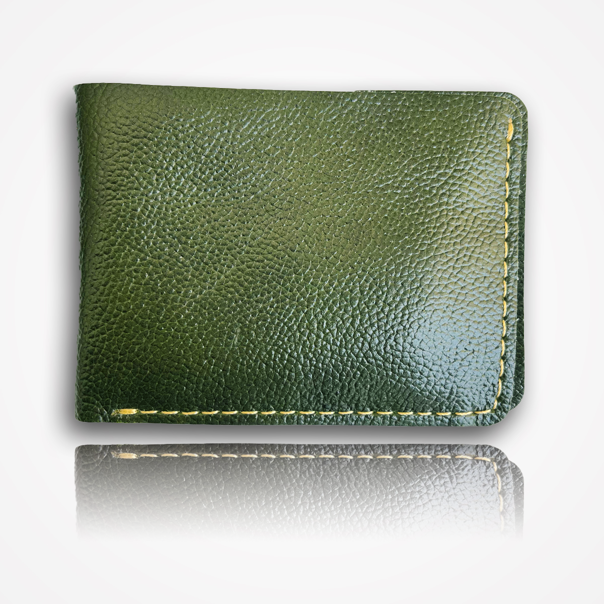 Slim Green Shining Pure Cow Leather Wallet – 6 Card Slots & 2 Cash Compartments