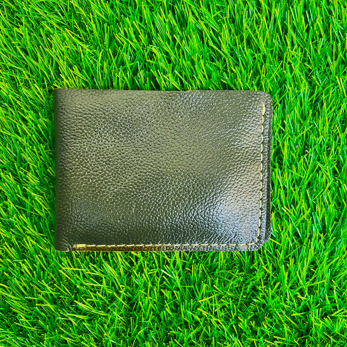 Slim Green Shining Pure Cow Leather Wallet – 6 Card Slots & 2 Cash Compartments